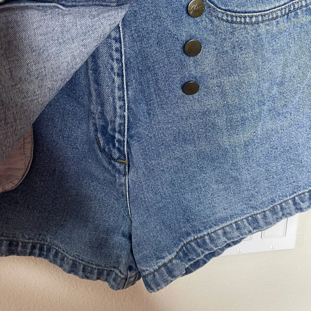 Vintage Chazz Denim Skort Medium Wash Button Front Y2K Mini Jean Skirt Shorts  9
